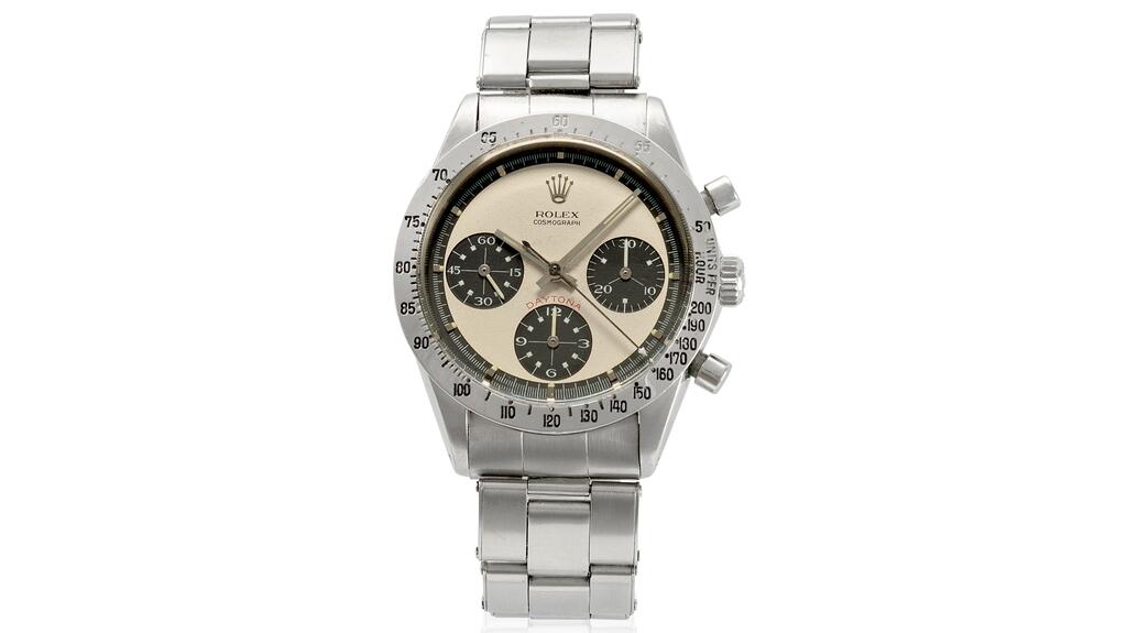 This stainless steel “Paul Newman” Rolex Daytona was up for sale as part of Bonhams recent Fine Watches auction. It did not attract a buyer. Ref. 6262/6239 Rolex Cosmograph Daytona “Paul Newman”